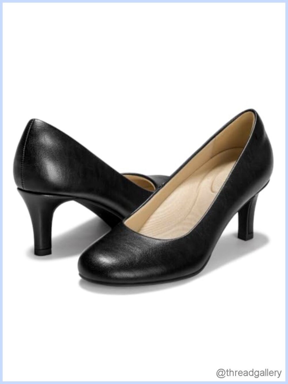FITORY Kitten Heels Closed Round Toe Pumps Faux Leather Comfortable Dress Shoes